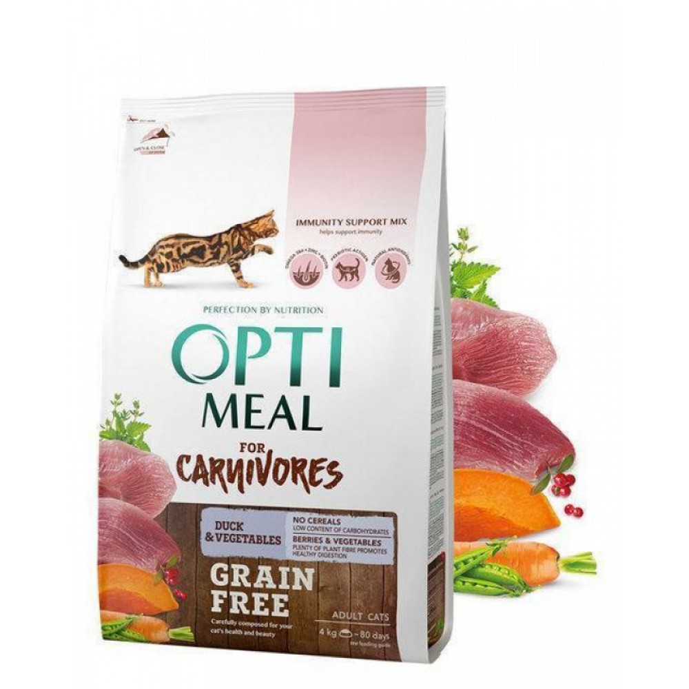Беззерновой сухой корм для кошек Optimeal со вкусом утки и овощами