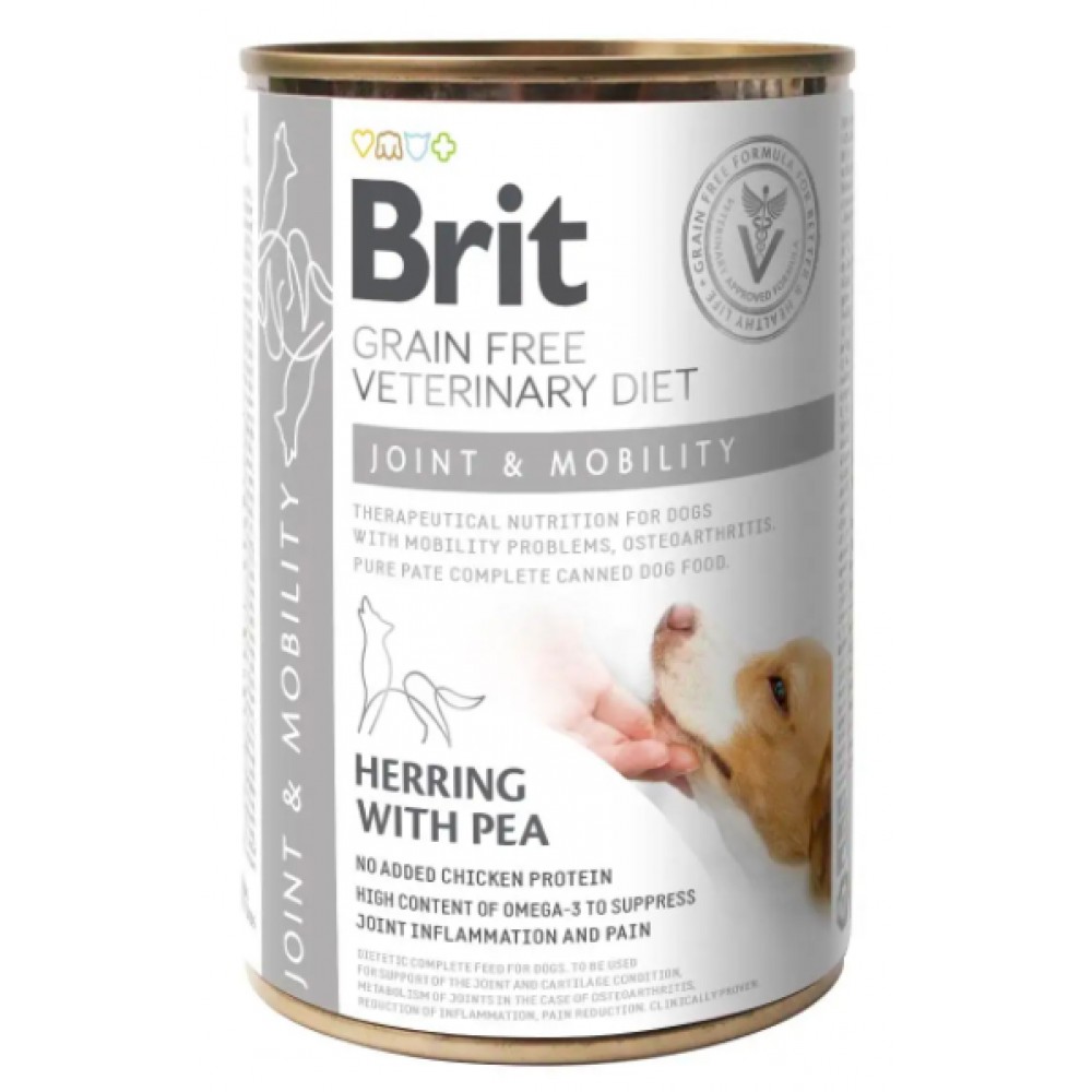Вологий корм для собак Brit VetDiets Joint and Mobility для підтримки здоров'я суглобів, 400 г (оселедець та горошок) (100271/5996)