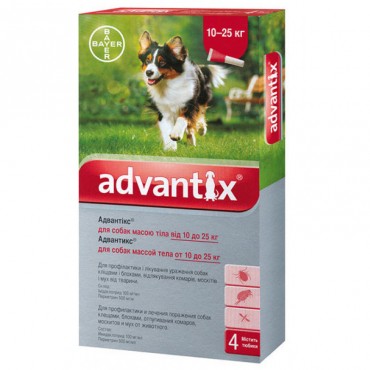 Капли от блох и клещей для собак 10-25 кг Bayer Advantix, 4 пипетки