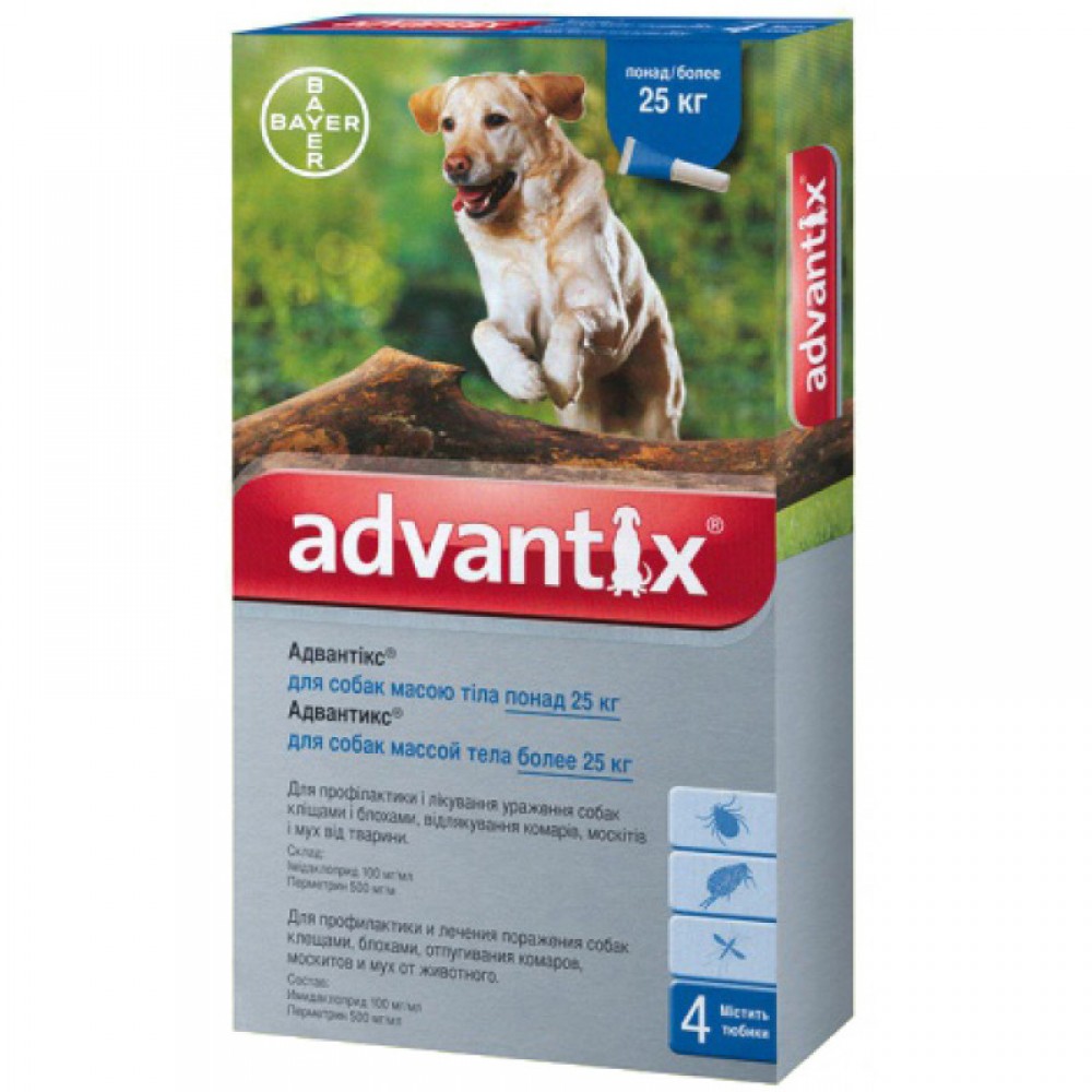 Капли от блох и клещей для собак более 25 кг Bayer Advantix, 4 пипетки