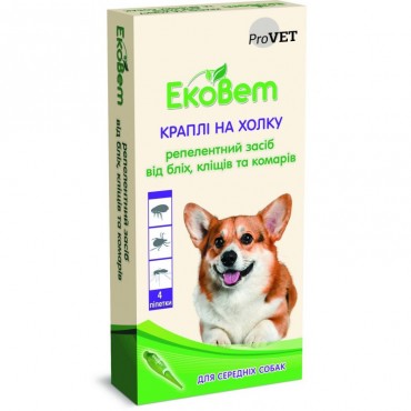 Капли от блох и клещей для собак средних пород ЕкоВет, 4 пипетки (PR241111)
