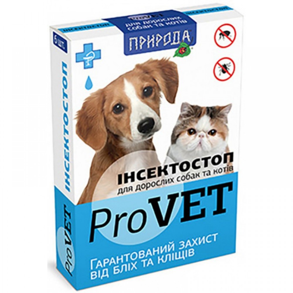 Капли от блох и клещей для взрослых кошек и собак ProVET Инсектостоп 6 пипеток (PR020026)