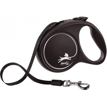 Рулетка для собак Flexi BLACK DESIGN S 5 м до 15 кг (стрічка) чорна (FL 033906)