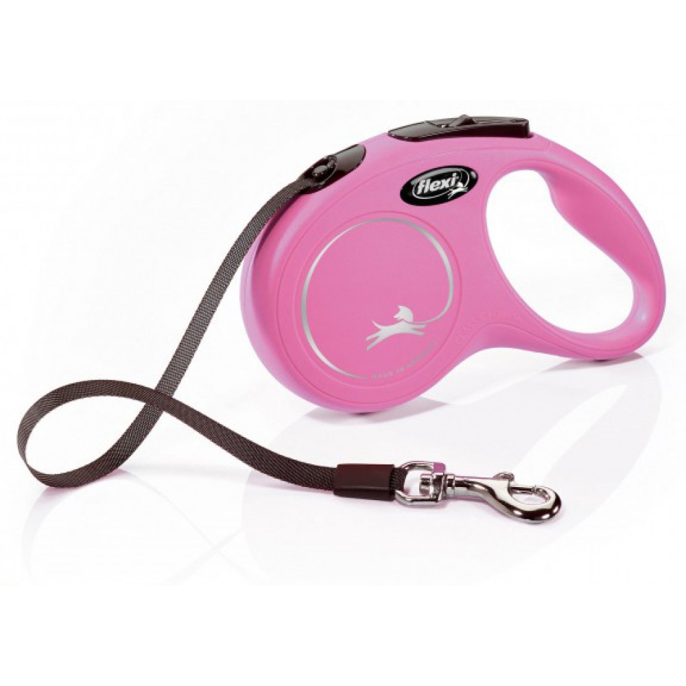 Рулетка для собак Flexi New Classic S 5 м/15 кг, стрічка рожева (11836 Pink)