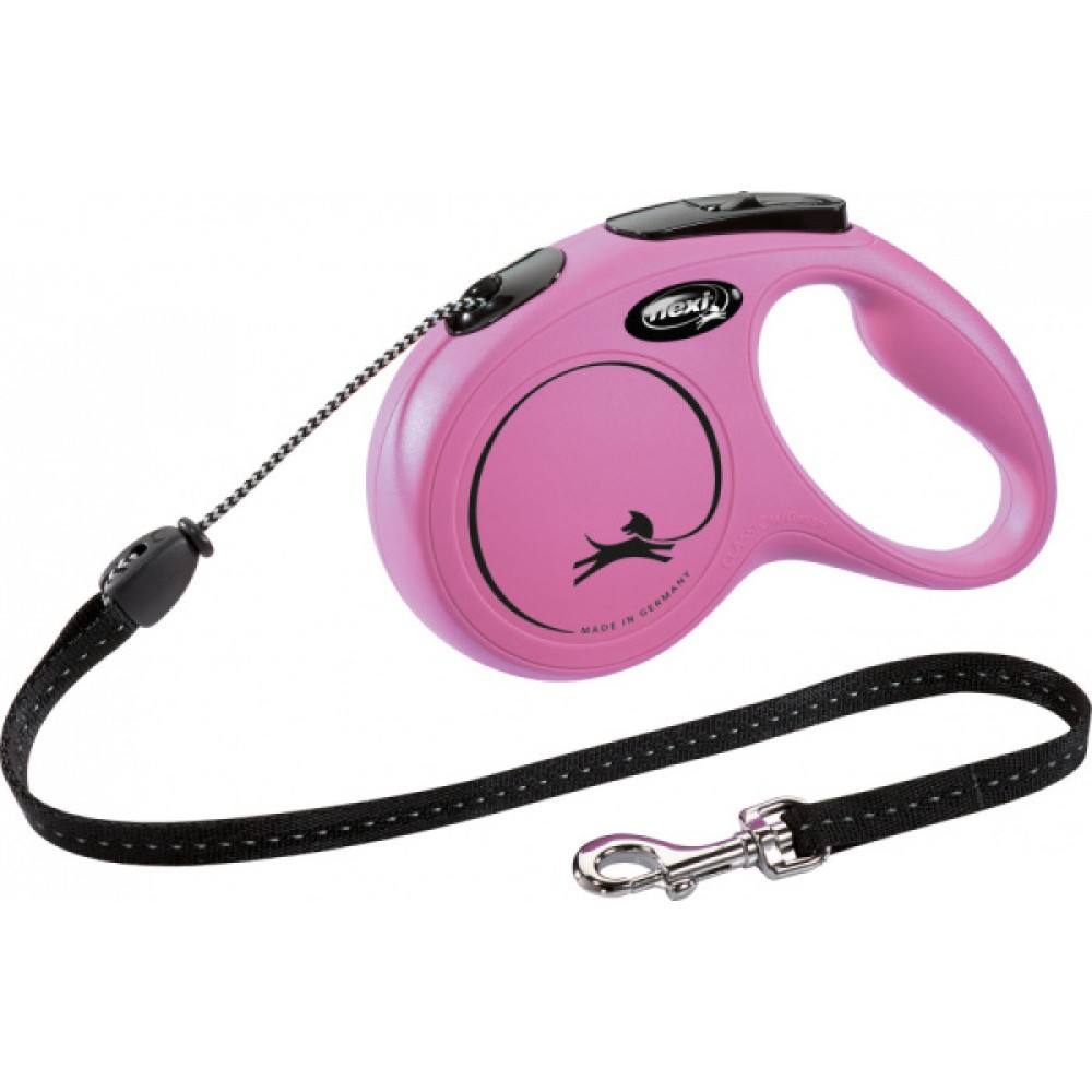 Рулетка для собак Flexi New Classic S 8м/12кг, трос рожева Pink (11806)