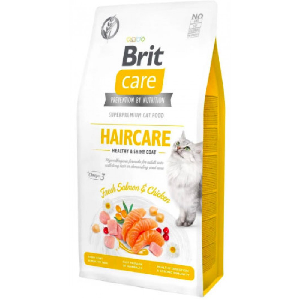 Сухий корм для кішок Brit Care Cat GF Haircare Healthy and Shiny Coat, (курка і лосось)