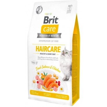 Сухой корм для кошек Brit Care Cat GF Haircare Healthy and Shiny Coat, (курица и лосось)