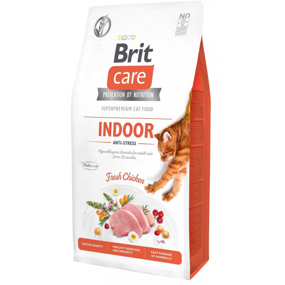 Сухий корм для котів, які мешкають в приміщенні Brit Care Cat GF Indoor Anti-stress (курка)