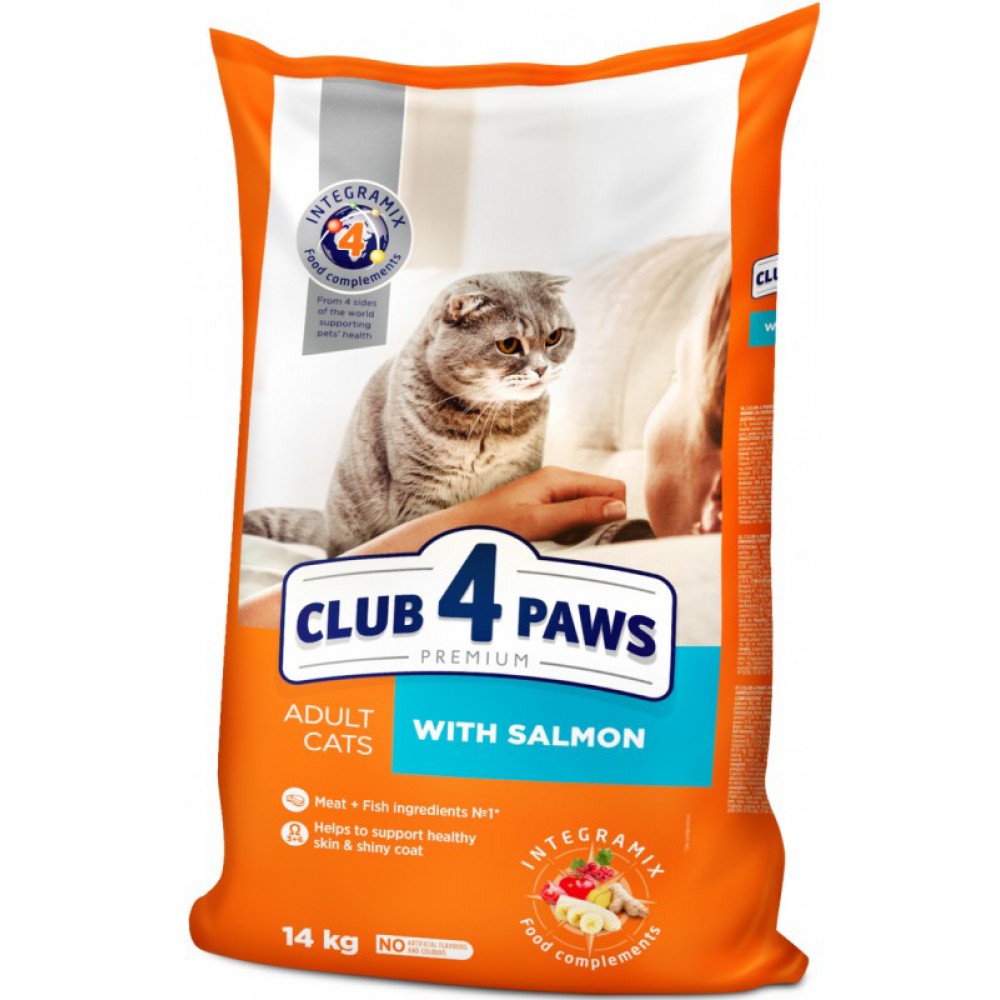 Сухой корм для взрослых кошек Клуб 4 лапы Premium с лососем 14 кг