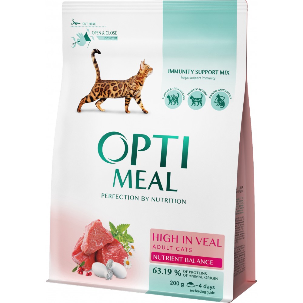 Сухой корм для взрослых кошек Optimeal со вкусом телятины