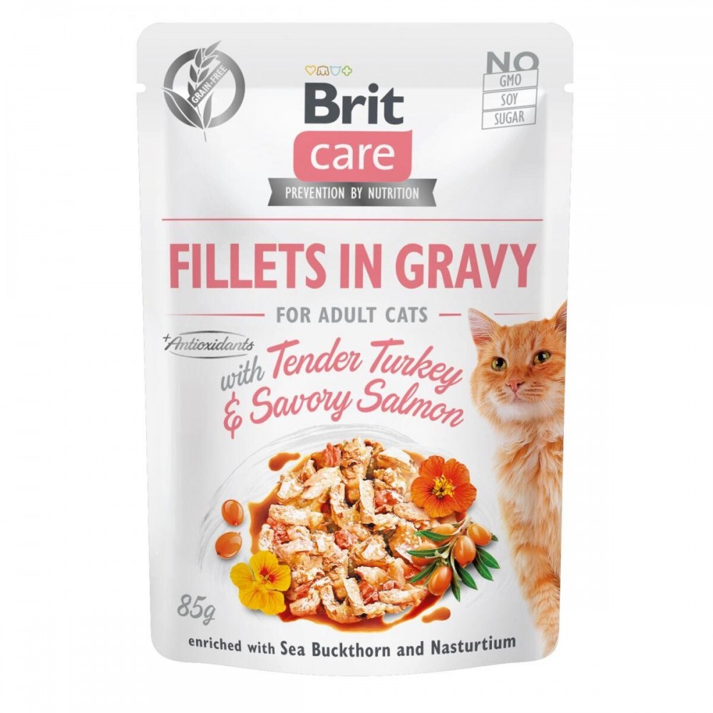 Вологий корм для кішок Brit Care Cat pouch 85 г (філе індички і лосося в соусі) (100528/0501)