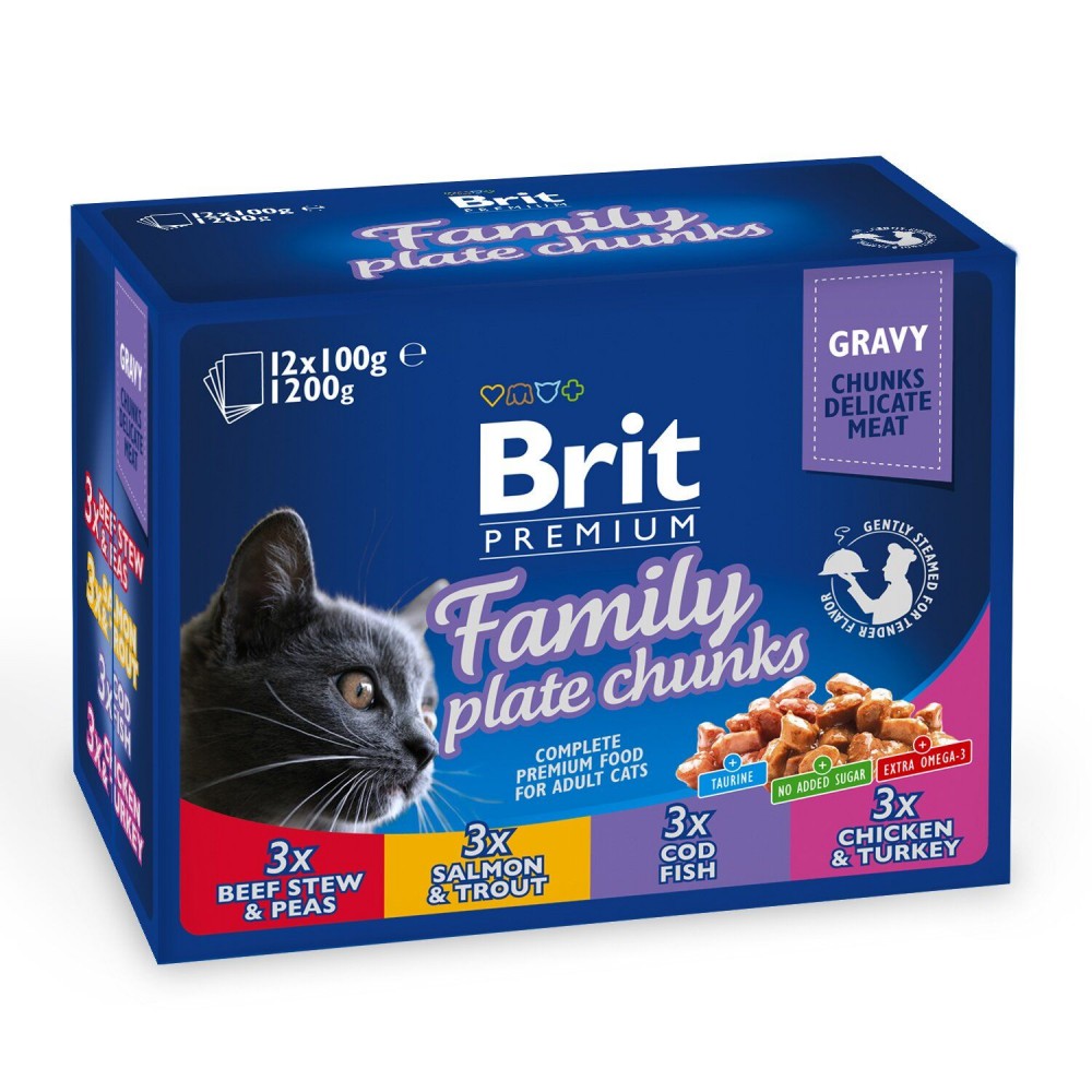 Вологий корм для кішок Brit Premium Cat Family Plate pouches 1200 г (асорті з 4 смаків «Сімейна тарілка») (100278 /506255)